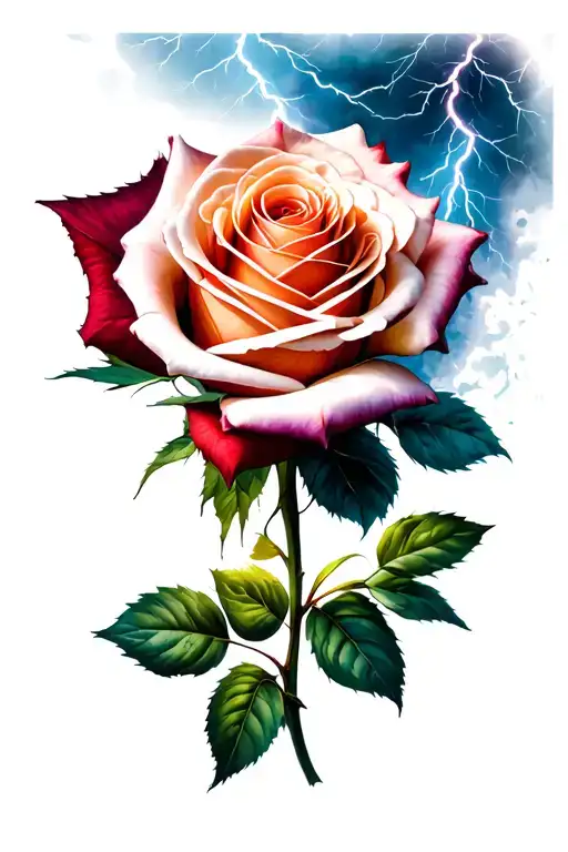 rose and thunderstorm tattoo design idea
