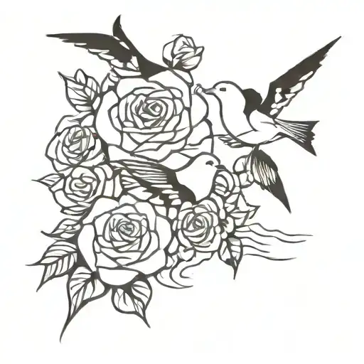 roses and seagulls tattoo design idea
