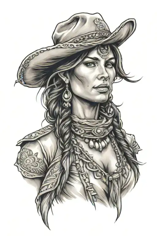 Indian western cowgirl tattoo design idea