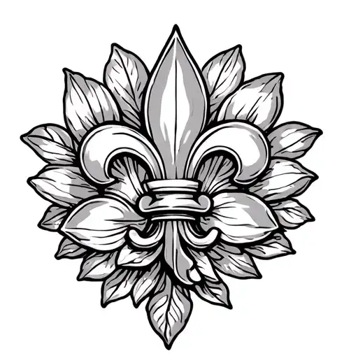 fleur-de-lis in a flower fan with fine lines tattoo design idea