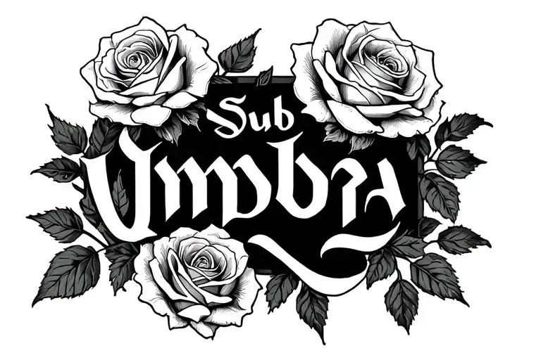 sub umbra floreo greek font and roses around the writing tattoo design idea