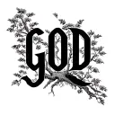 "God" Buddhist tree trunk tattoo design idea