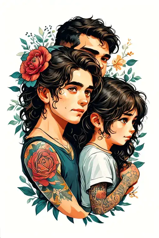 dad and son and daughter tattoo design idea