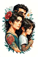 dad and son and daughter tattoo design idea