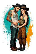 dad and son and daughter tattoo design idea