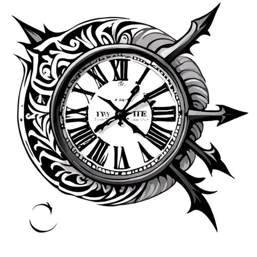 My tatto is a tribal clock with three nedlees pointing in different directions and each one of those is represented by a tattoo design idea