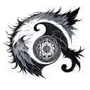 lone wolf yin yang symbol intertwined geometry spirit totem tattoo design idea