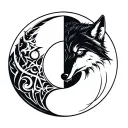 lone wolf yin yang symbol intertwined geometry spirit totem tattoo design idea