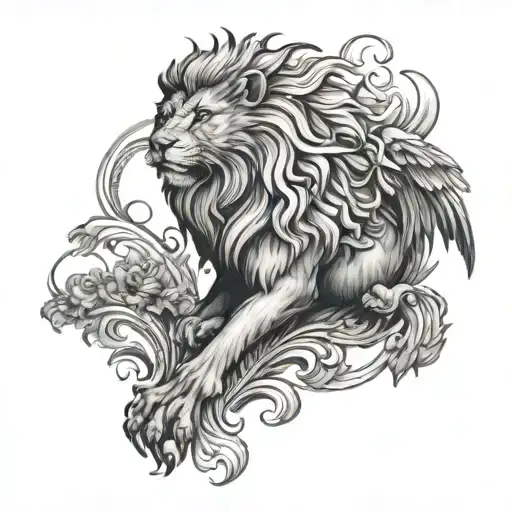 Phoenix And Lion tattoo design idea