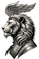 gladiator with lion armour side profile tattoo design idea