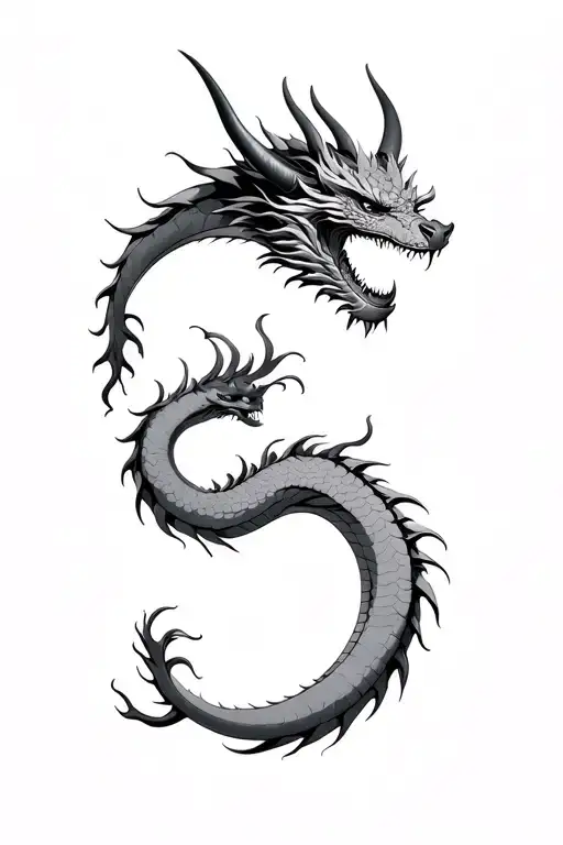 dragon long japanese with horns black grey tattoo tattoo design idea