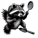tactical raccoon holding frying pan flying tattoo design idea