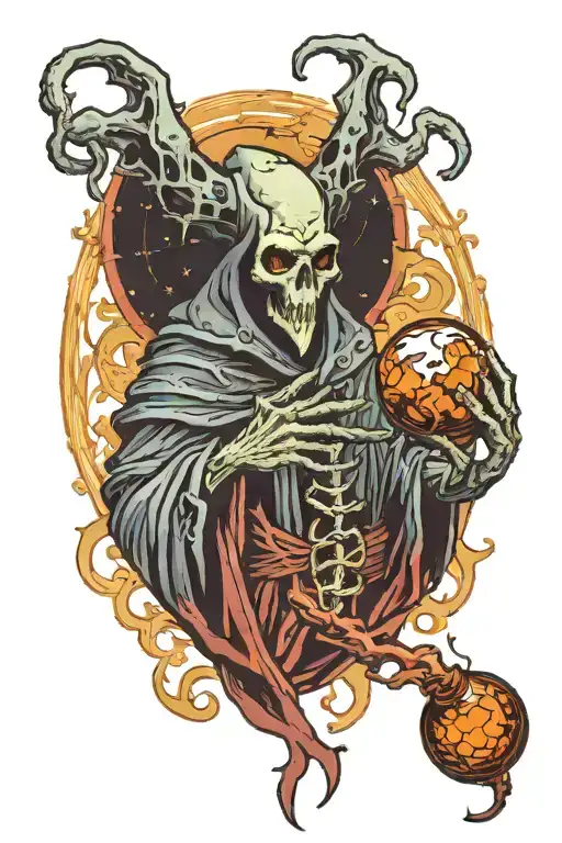 mind flayer lich with magic orb symbolizing power tattoo design idea