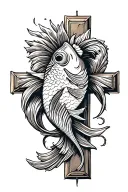 cross with Christian fish symbol intertwined tattoo design idea