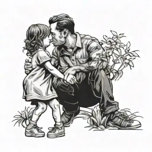 father and his daughter holding hands tattoo design idea