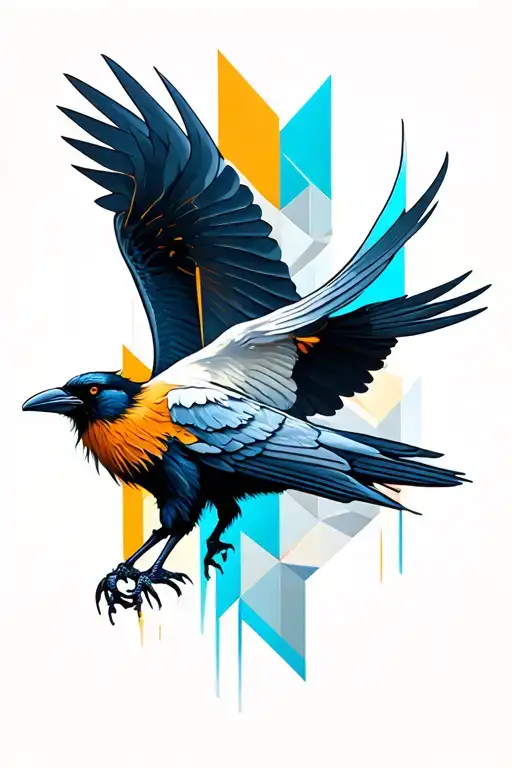 geometric raven flying tattoo design idea
