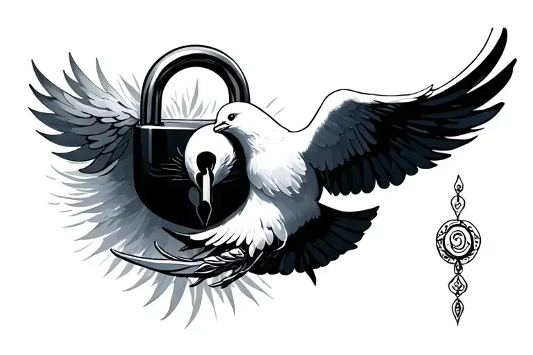 A silver lock intertwined with a radiant white dove tattoo design idea