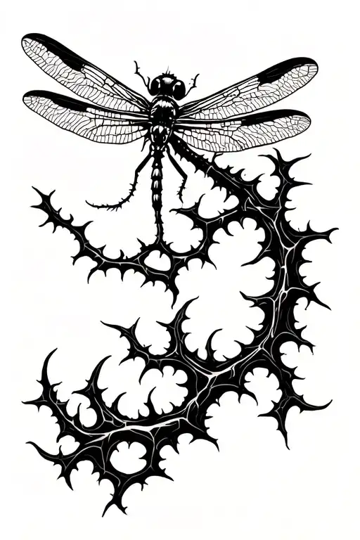 dragonfly and thorny vines spine tattoo  tattoo design idea