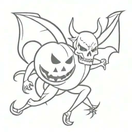 roller derby, devil, champs and halloween pumpkin tattoo design idea