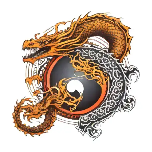 A dragon surrounding the yin yang symbol tattoo design idea