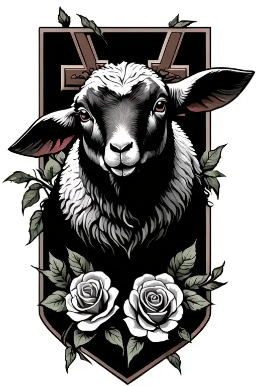 Fear the lamb with roses and a cross tattoo design idea