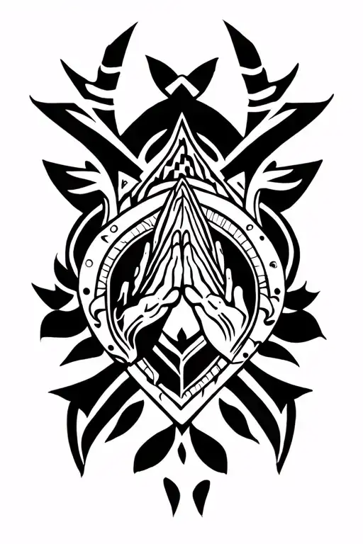africsn zulu shield with praying hands surrounded tattoo design idea