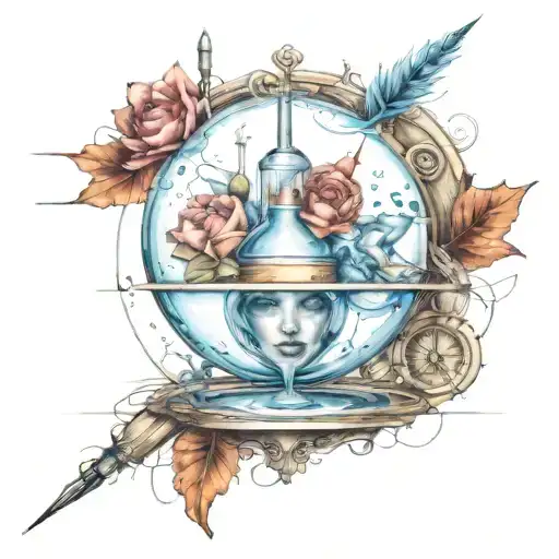 Incorporate water paintbrush and sewing needle and pen  tattoo design idea