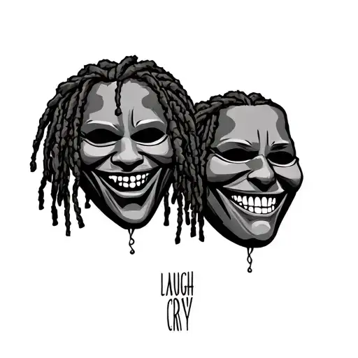 laugh now cry later mask with dreadlocks tattoo design idea