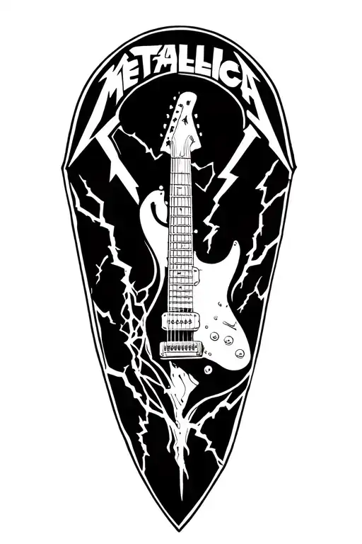 Metallica Logo tattoo with lightning and guitar tattoo design idea