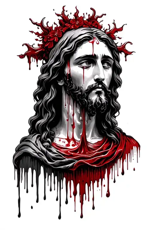 blood mary crying blood and jesus crying blood tattoo design idea