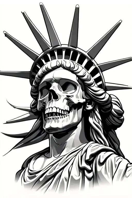 skull and statue of liberty tattoo design idea