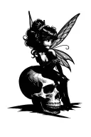 tinkerbell sitting on a skull tattoo design idea