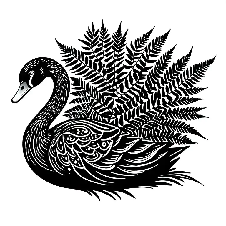 black swan with newzealand fern tattoo design idea