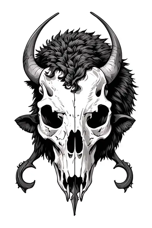 Bison skull with intertwined gothic JF tattoo design idea