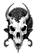 Bison skull with intertwined gothic JF tattoo design idea