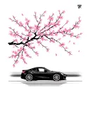 FRS driving under the cherry blossom. leaves falling and blend into afterlife COD symbol. l tattoo design idea