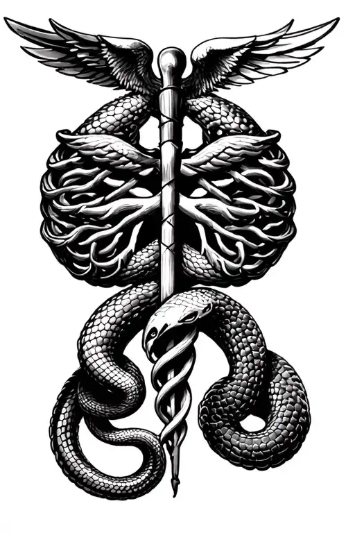 Caduceus vipers diseased lungs tattoo design idea