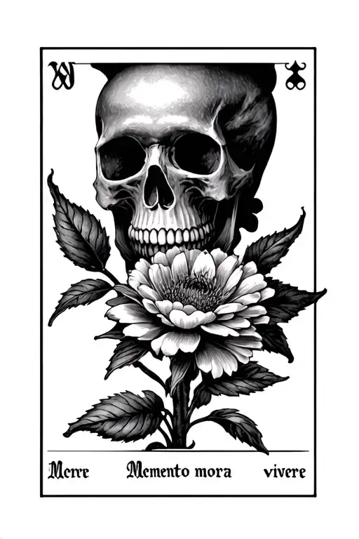 memento mori memento vivere skull flower tarot card tattoo design idea