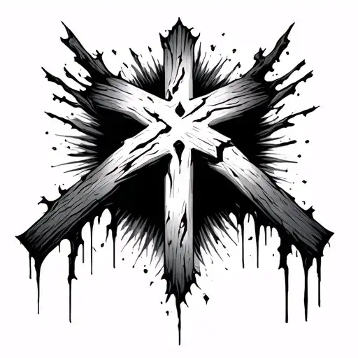 cross behind ripped skin opening tattoo design idea