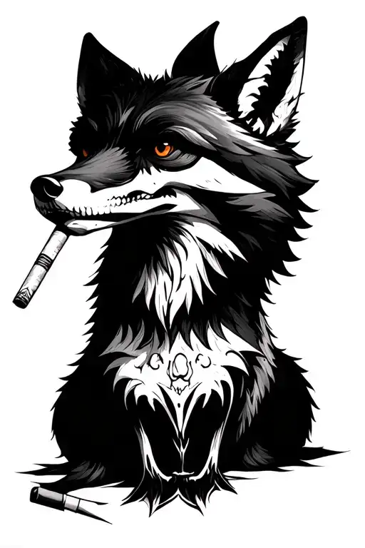 FOX WITH SKULL AND CIGARETE tattoo design idea