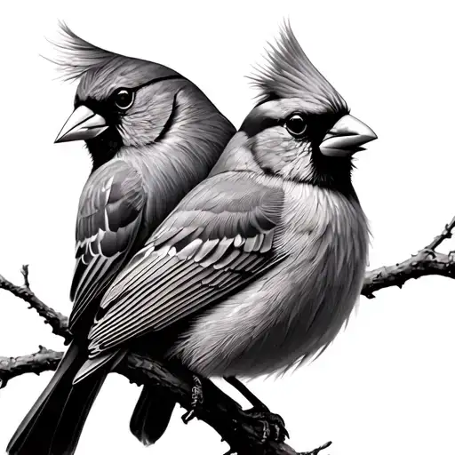 2 cardinals black and white tattoo design idea