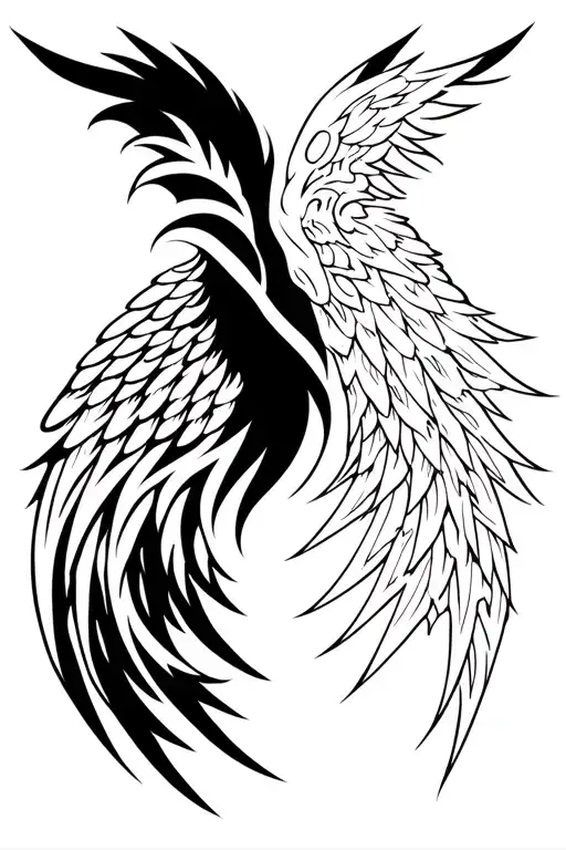 Full back left devil wing right angel wing tattoo design idea