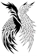 Full back left devil wing right angel wing tattoo design idea