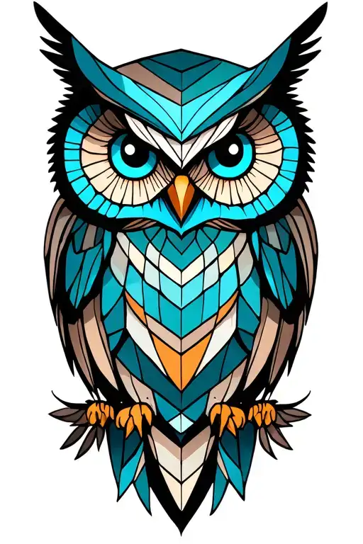owl with blue eyes tattoo design idea