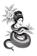 Anaconda around a Geisha tattoo design idea