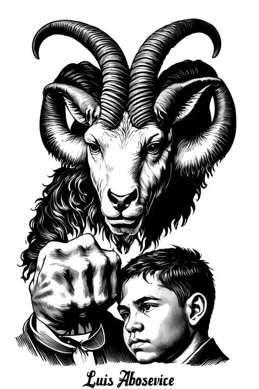 Father and son fists bump with Name Luis Aboservice and capricorn Portrait Below for my grandfather that passed away tattoo design idea