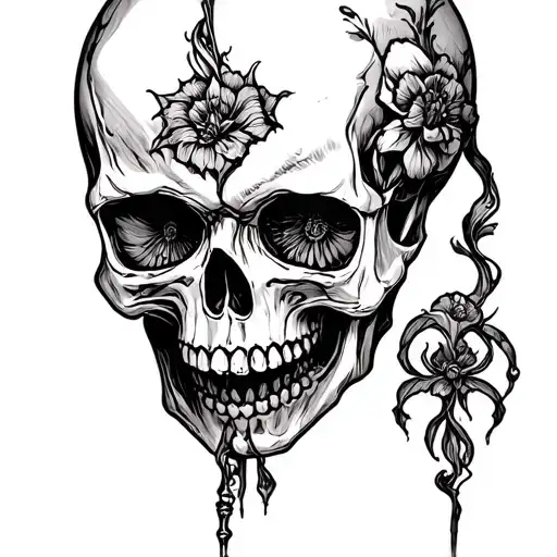 creepy old skull tattoo design idea