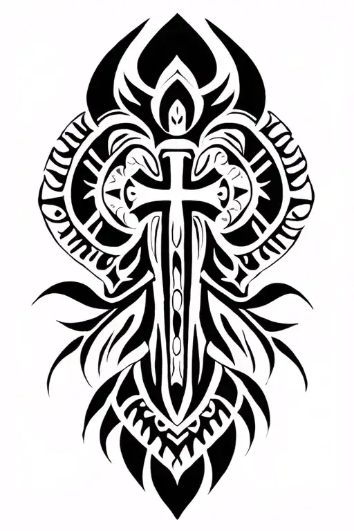 Tribal cross with African tribal patterns tattoo design idea