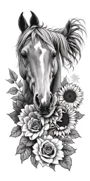 Horses, Roses, Sunflower, western tattoo design idea