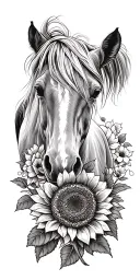 Horses, Roses, Sunflower, western tattoo design idea